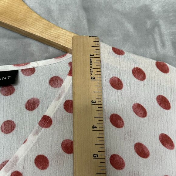 Lane Bryant Top Womens 20 White Red Polka Dot V Neck Button Flutter Short Sleeve - Picture 9 of 10